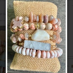 Boho “ Elyse Mauve 3 ” 5 Strand Bracelet with Natural Stones and Charms R4B